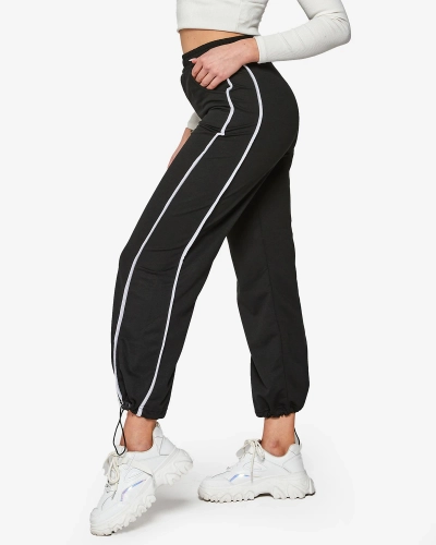 Schwarze weite Damen-Sweatpants mit Streifen- Kleidung