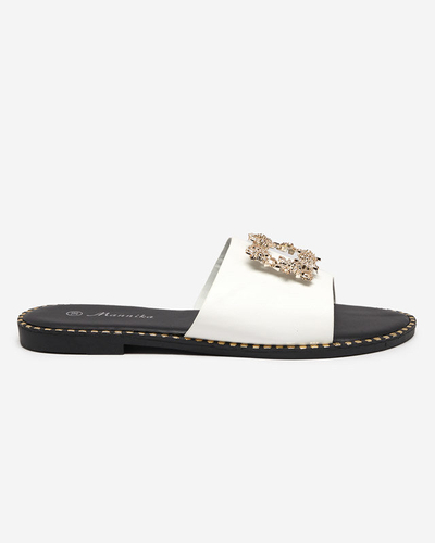 Weiße elegante Damenhausschuhe mit goldener Verzierung Meriso - Schuhe