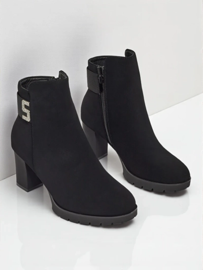 Damen Stiefeletten aus Öko-Leder mit Blockabsatz Mireliq