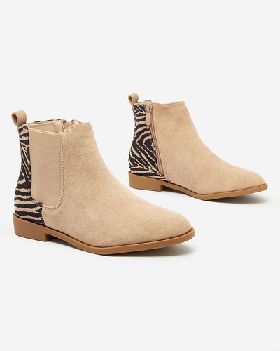 Royalfashion Beige Damenstiefel mit Dercozea-Print