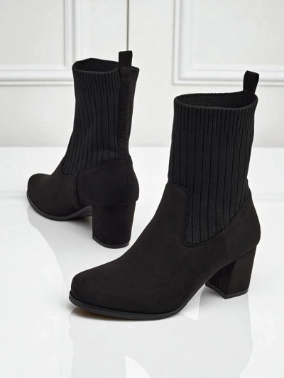 Damen Stiefeletten aus Eco-Wildleder mit Blockabsatz und sockenähnlichem Einsatz LumenThorn