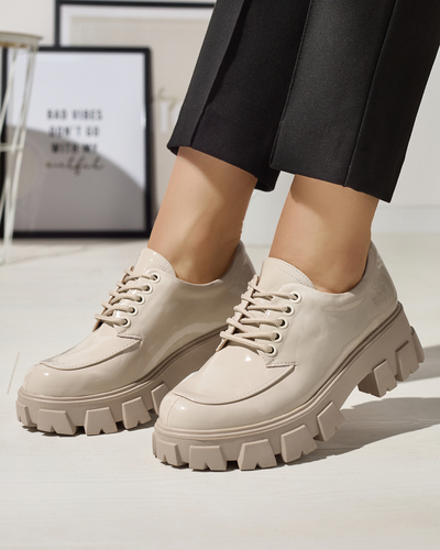 Hellbeige lackierte Damen Schnürschuhe Ginara - Schuhe