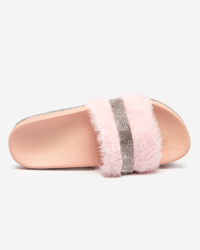 Pinke Damenhausschuhe mit Fell und Zirkonia Zerika - Footwear