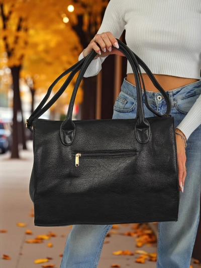 Damenhandtasche Aristea Nero schwarzes Öko-Leder 41x31 elegant