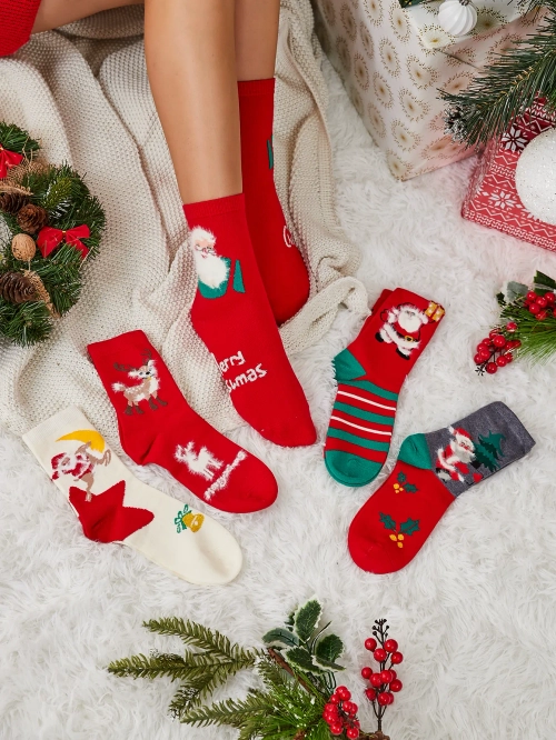 Жіночі довгі різдвяні шкарпетки від Royalfashion, 5 упаковок. Чарівні довгі шкарпетки для жінок з еластичної тканини, з різдвяним малюнком. Теплі та комфортні - це ідеальна ідея подарунка! УВАГА: Повернені товари повинні мати всі оригінальні постійні марк