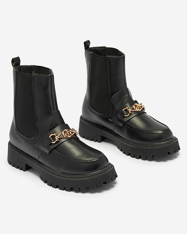 Schwarze isolierte Damenstiefel aus Kunstleder mit Fera-Dekoration - Schuhe