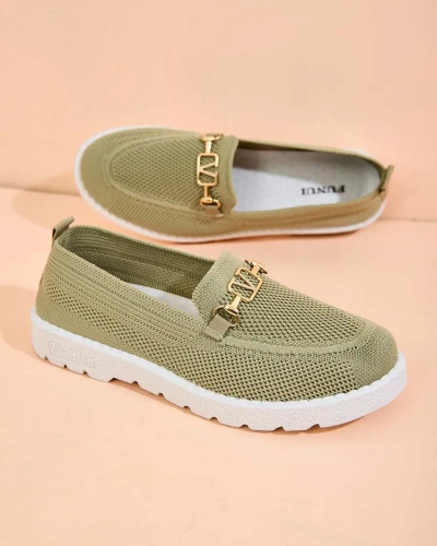 Royalfashion Damen Stoff Mokassins mit Goldverzierung Erticae