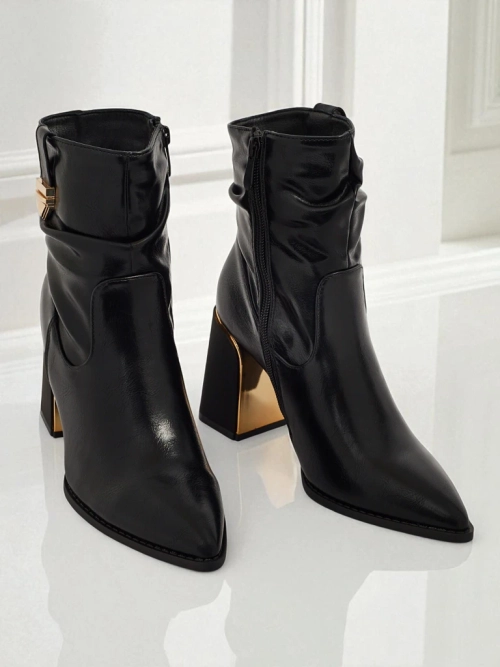 Ботильйони жіночі еко шкіряні на підборах-стовпчику AshenPurl