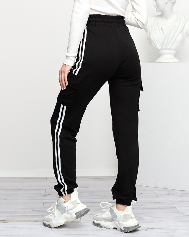 Schwarze Damen-Cargohose mit Streifen - Kleidung