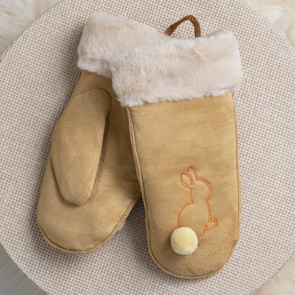 Braune Kinderhandschuhe an einer Schnur und mit Handschuhen - Handschuhe