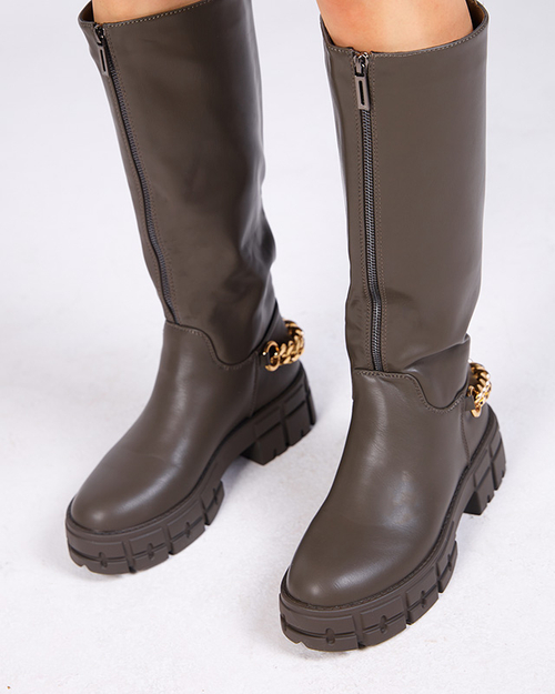 Темно-зелені жіночі неутеплені чоботи з еко-шкіри Verola