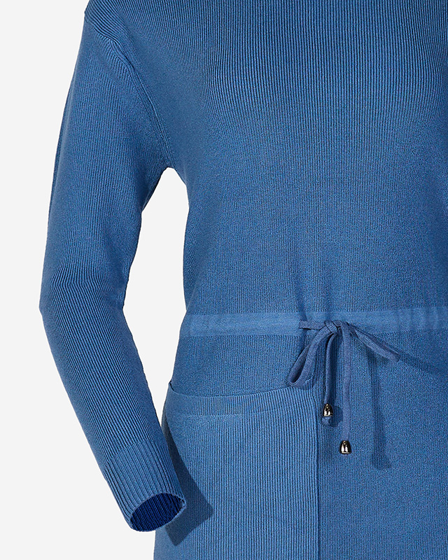 Dunkelblaues Damen-Pulloverkleid mit Rollkragen - Kleidung