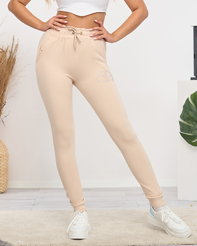 Hellbeige Damen-Jogginghose mit Zirkonia - Kleidung