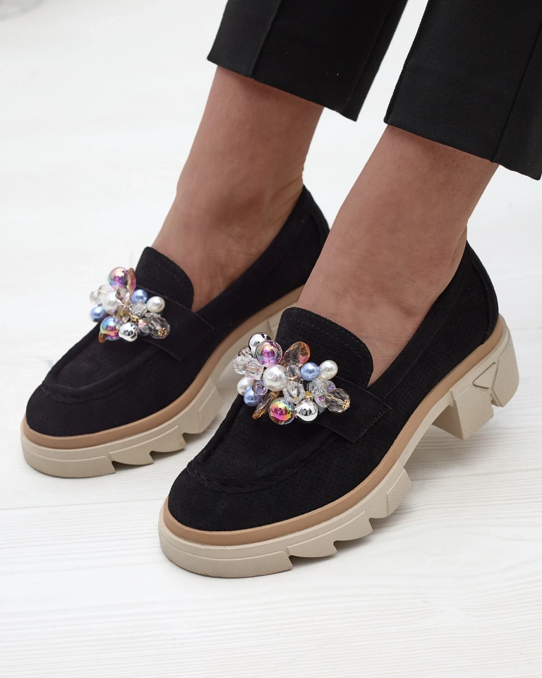 Durchbrochene Mokassins für Damen in Schwarz Peloga- Footwear