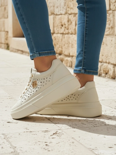 Damen-Sneakers Callista beige Öko-Leder Frühling flacher Absatz
