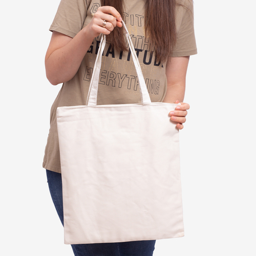 Біла тканинна сумка з написом