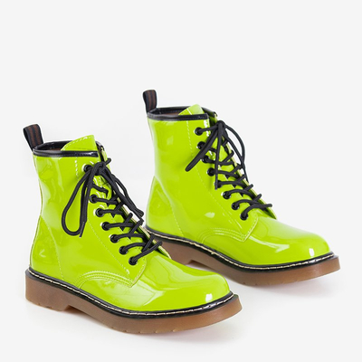Neongrüne, lackierte Damenschnürstiefel von Ornika - Schuhe