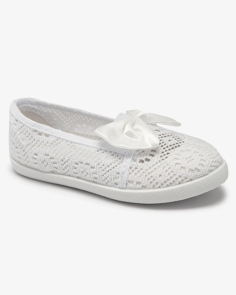 OUTLET Royalfashion Weiße Slipper für Mädchen mit Schleife Sweet Time