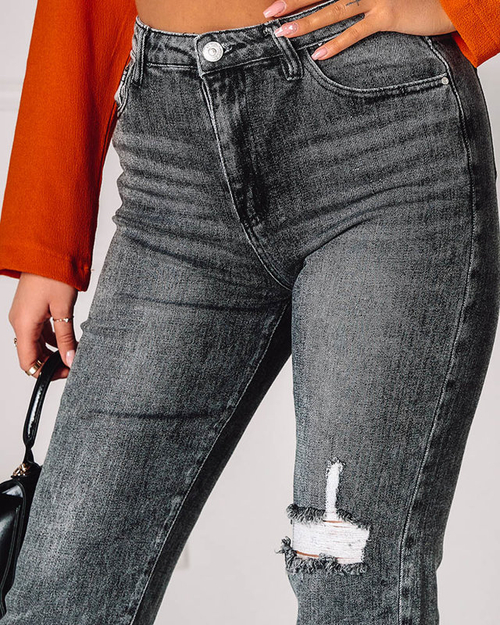 Жіночі сірі джинсові штани з потертостями - Одяг