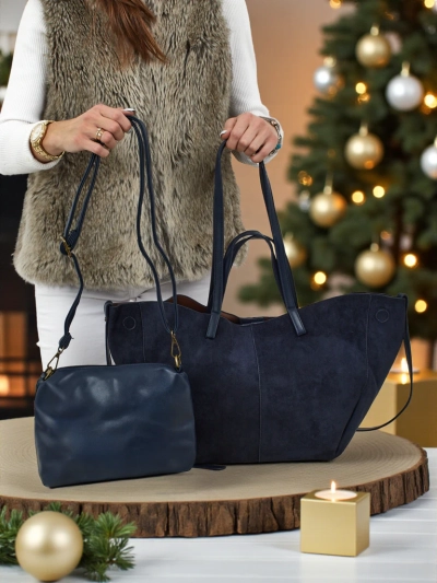 Damen Shopper Handtasche Öko-Wildleder mit kleinerer Öko-Leder Handtasche im 2in1 Set Elinea