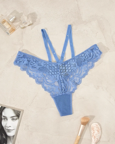 Жіночі мереживні трусики-стрінги Royalfashion сині
