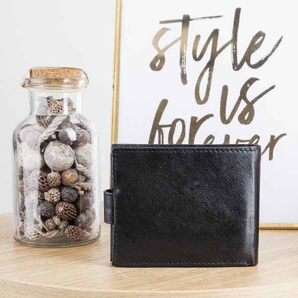 Schwarze Herrenbrieftasche mit Knopf - Brieftasche