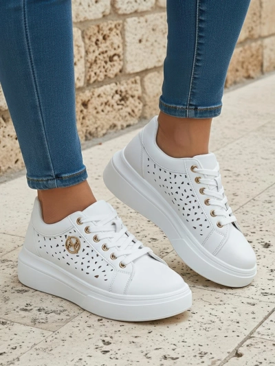 Damen-Sneakers Calista Bianco aus Öko-Leder, durchbrochen, Frühlingsmodell 4,5 cm