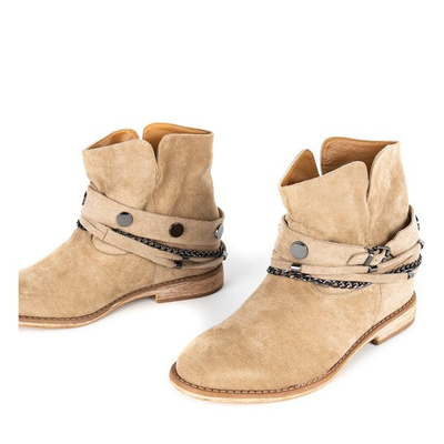 Beigefarbene Cowboystiefel an einem Salem-Keilabsatz - Schuhe