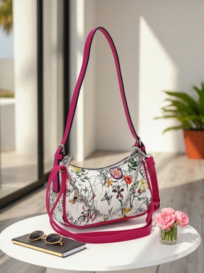 Royalfashion Kleine Damenhandtasche aus Ökoleder mit Blumenmuster Lily Bloom