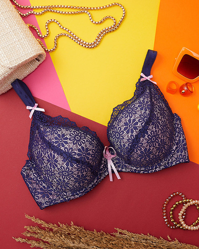 Синьо-рожевий жіночий мереживний бюстгальтер