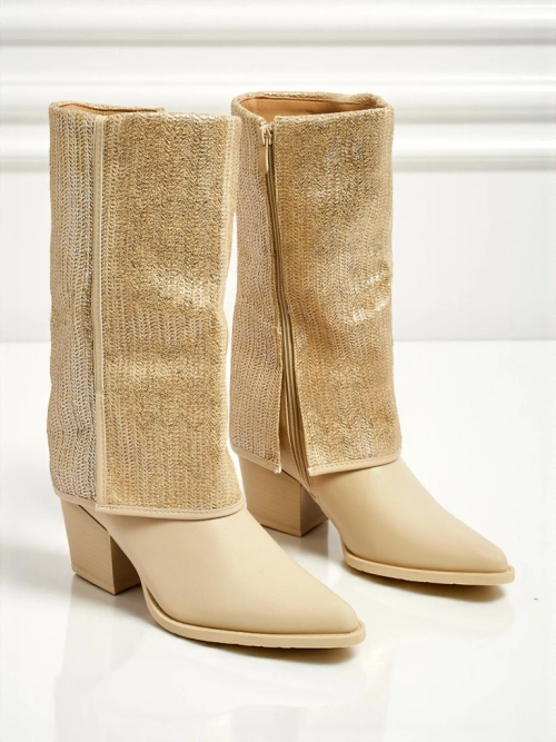 Жіночі ботильйони з екошкіри на підборах-стовпчику з декоративною халявою Virelia