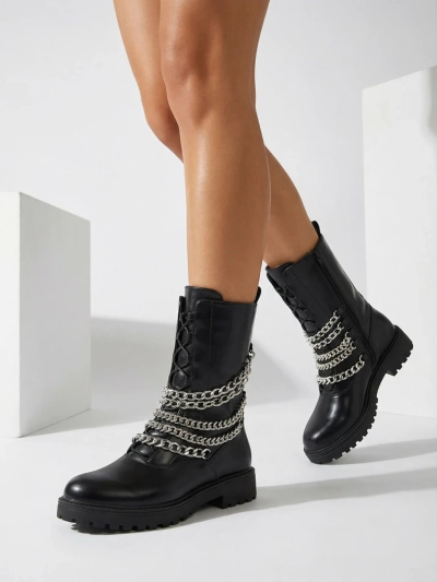 Royalfashion Damen Baggerstiefel in schwarz Goserre