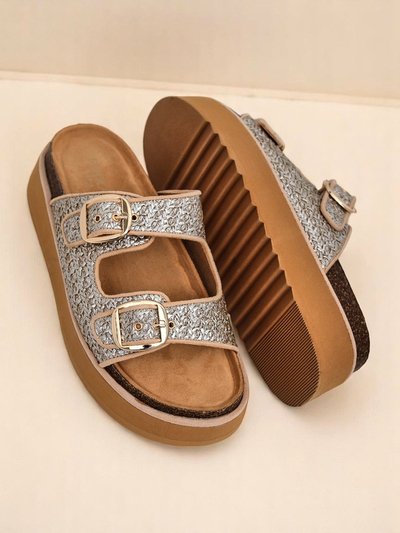 Royalfashion Damen Pantoletten mit Plateausohle Nora Woven