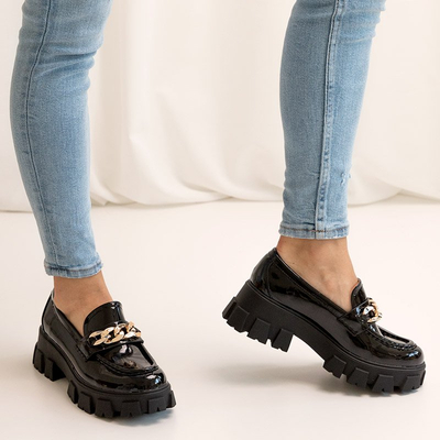 OUTLET Schwarz lackierte Damen-Slipper mit Kette Guinewra - Footwear