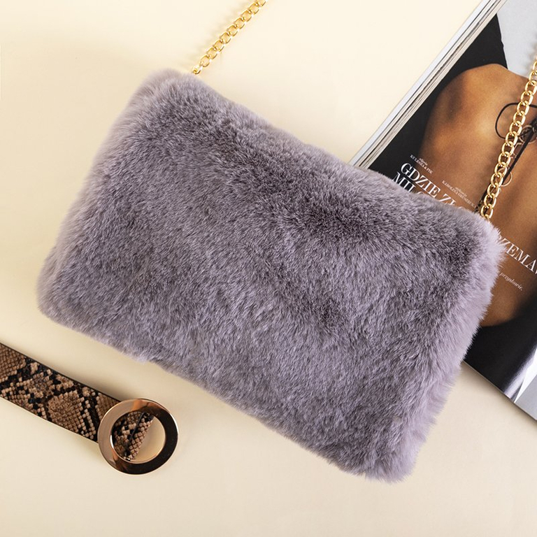 Schultertasche aus grauem Pelz - Handtaschen