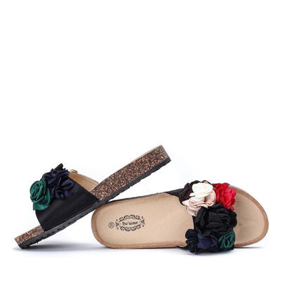 Schwarze Flip Flops mit dekorativen Blumen Vilena - Footwear