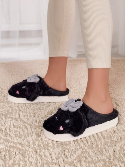 Royalfashion Damen-Fellpantoffeln mit Schleife Savos