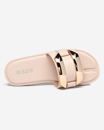 Beige Damenhausschuhe mit großem Goldornament Kedino - Footwear