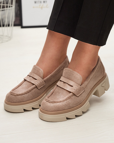 Hellbraune durchbrochene Damenmokassins mit fester Sohle Ejina - Footwear