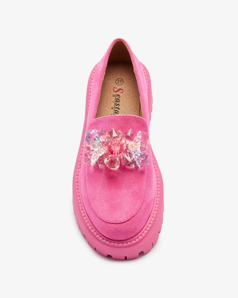 OUTLET Fuchsia Damen Mokassins mit bunten Perlen Hetika - Footwear