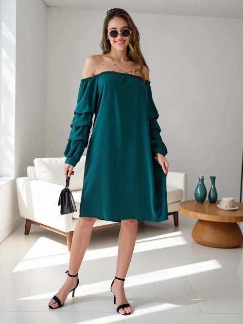 Royalfashion Гладка сукня для жінок у стилі іспанки з рюшами