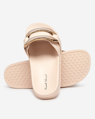 Beige Damenhausschuhe mit goldenem Serina-Ornament - Schuhe