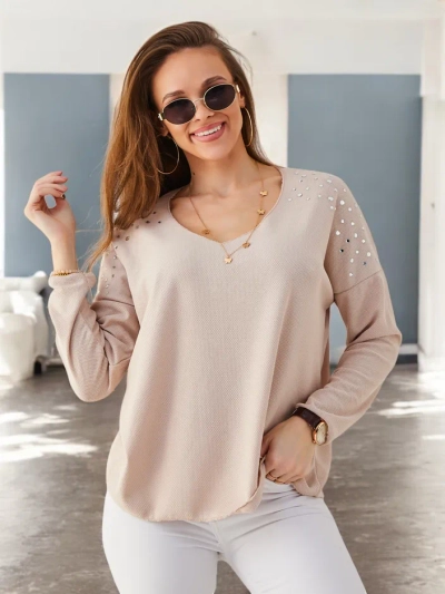 Royalfashion Damen dünner Viskosesweater mit Strasssteinen auf den Schultern