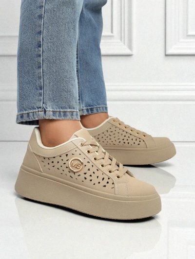 Cleo Ecru Platino – beige Plateausneakers Royalfashion Öko-Leder