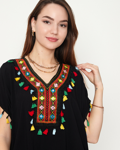 Schwarze Sommer-Strand-Tunika für Damen mit Fransen - Kleidung