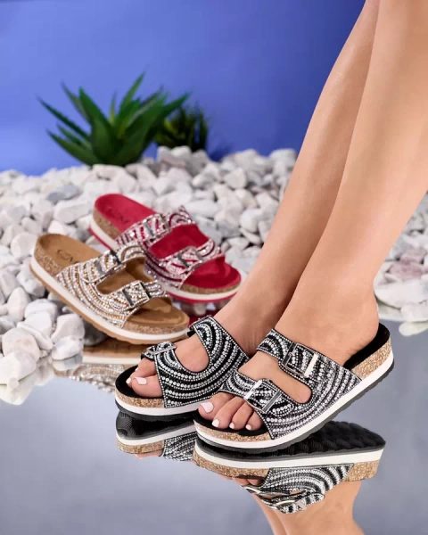 Damenhausschuhe mit Zirkonia in schwarz Lalud-Footwear