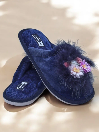 Royalfashion Damen-Fellhausschuhe mit Blumen Ederra