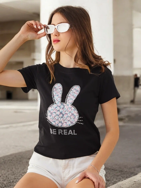 Royalfashion Damen Baumwoll-T-Shirt Bunny Say Be Real