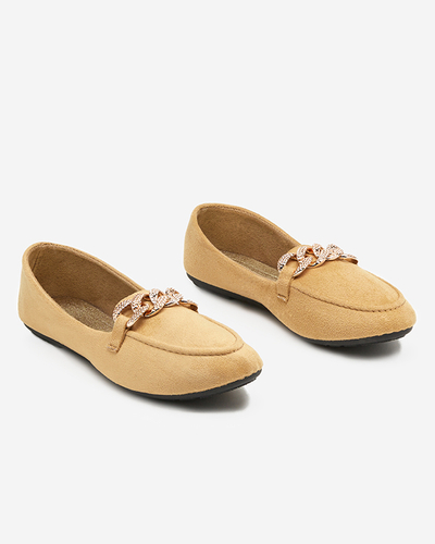 Hellbraune Öko-Wildleder-Loafer für Damen mit Kette Osylia - Schuhe