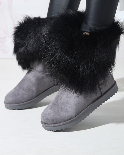 Graue Damen-Schneestiefel mit asymmetrischem Obermaterial und Pelz Vetora - Footwear